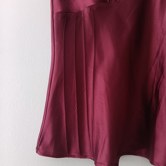 VTG George Claret Wine Burgundy Satin Lace Trim Cami Tank Pleated XL - Picture 5 of 6